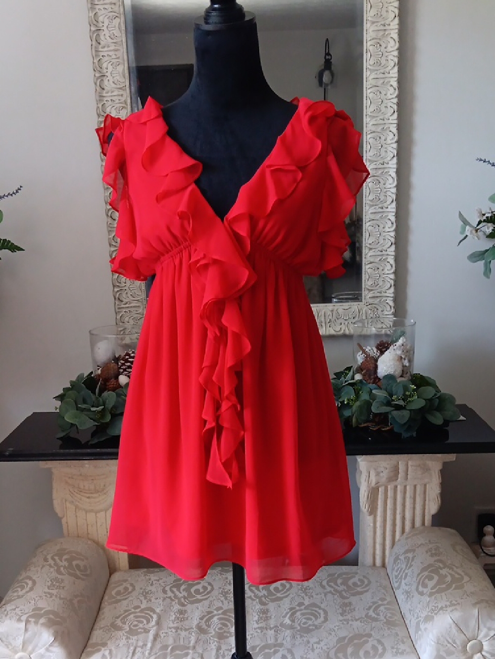 Pre-loved Forever 21 Red Ruffle V-Neck Peplum Mini Dress